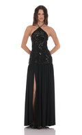 Lucy In The Sky Drop Waist Sequin Maxi Dress in Black