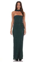 Lucy In The Sky Sequin Scarf Lace Maxi Dress in Green
