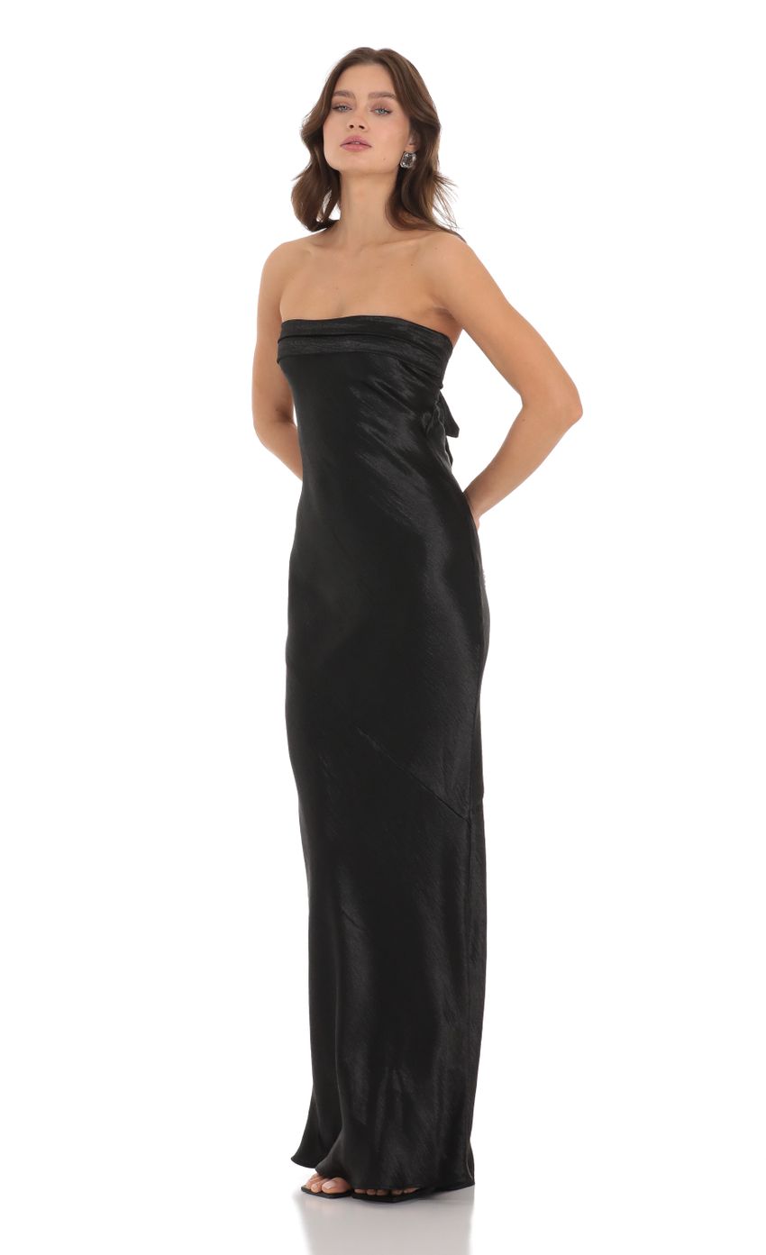Lucy In The Sky Strapless Satin Open Back Dress in Black