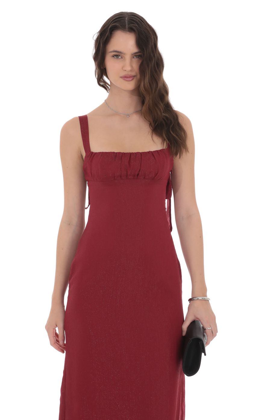 Lucy In The Sky Shimmer Empire Waist Maxi Dress in Maroon