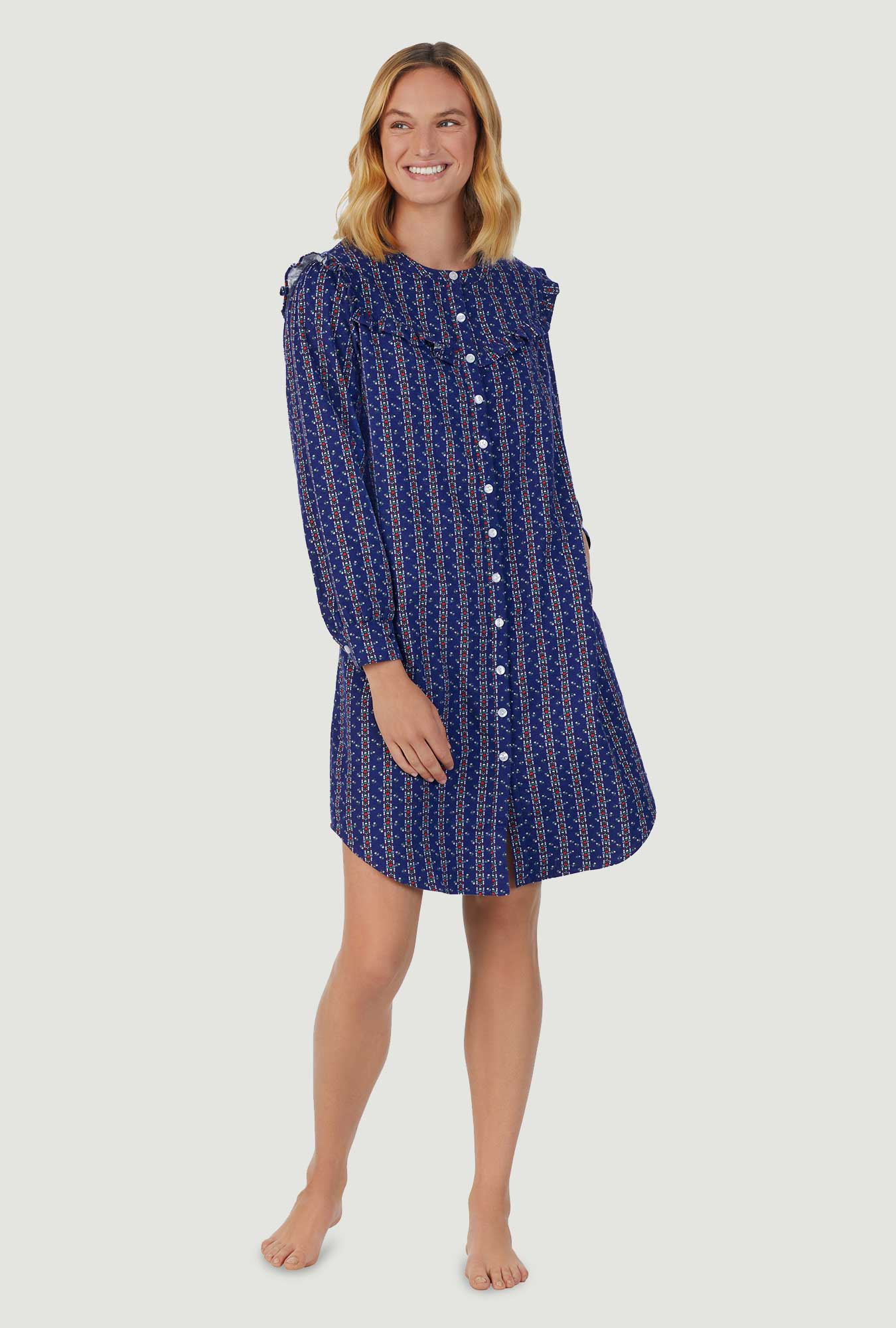 Lanz of Salzburg Women's Vintage Navy Heart Stripe Nightshirt