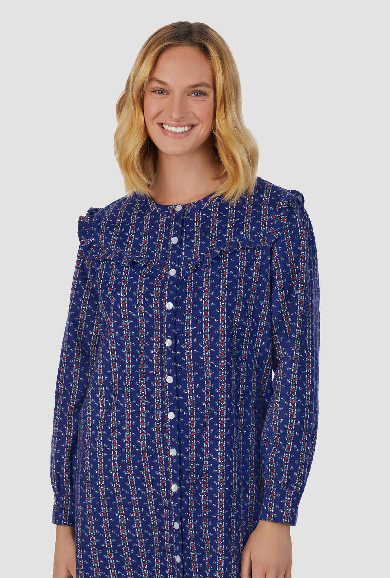 Lanz of Salzburg Women's Vintage Navy Heart Stripe Nightshirt