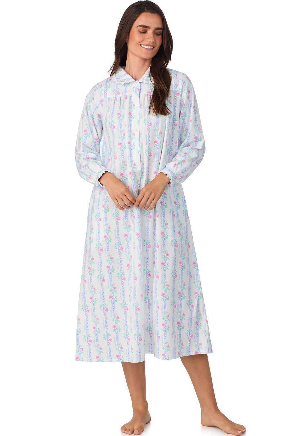 Lanz of Salzburg Women's Moire Garland Stripes Peter Pan Flannel Gown