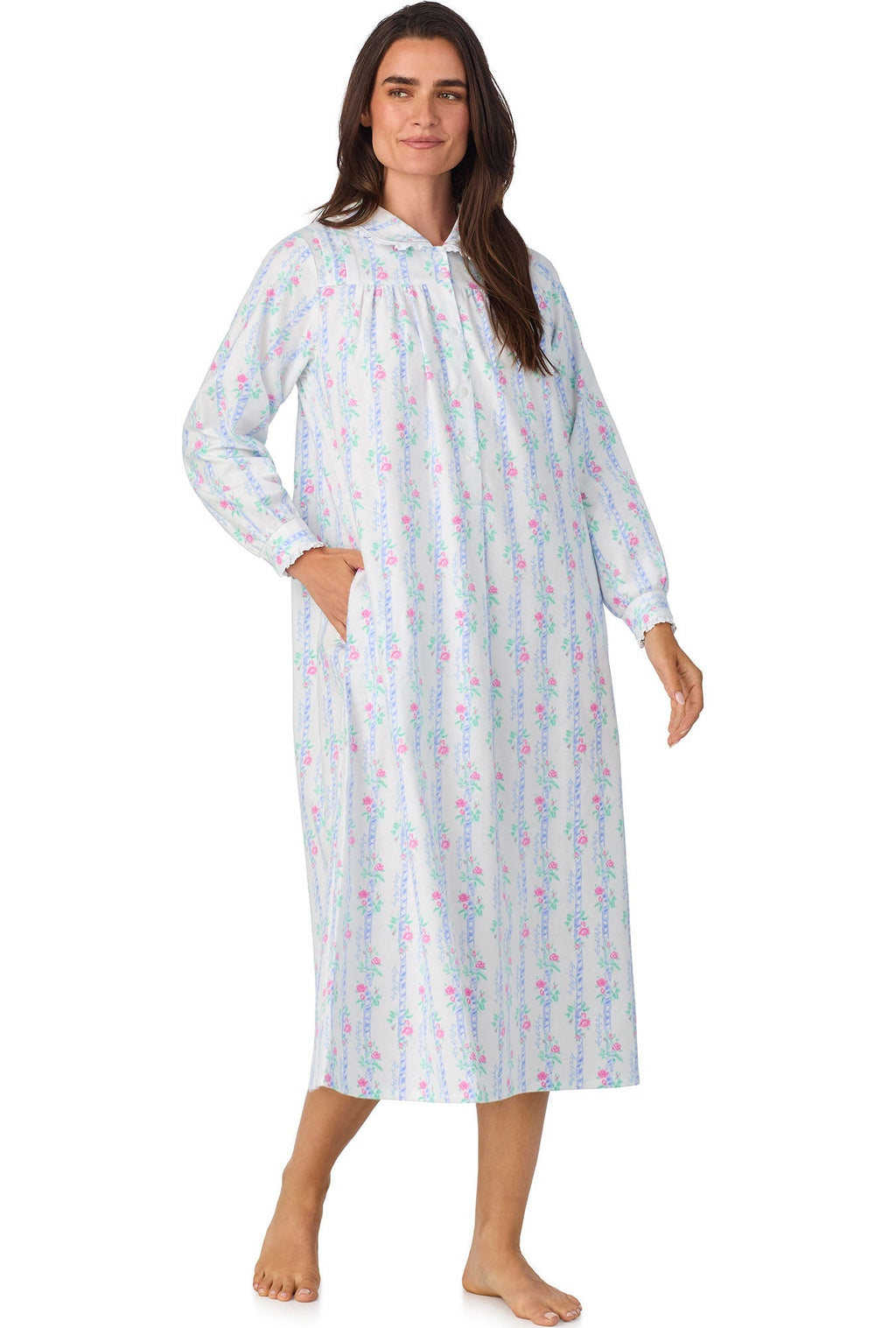 Lanz of Salzburg Women's Moire Garland Stripes Peter Pan Flannel Gown