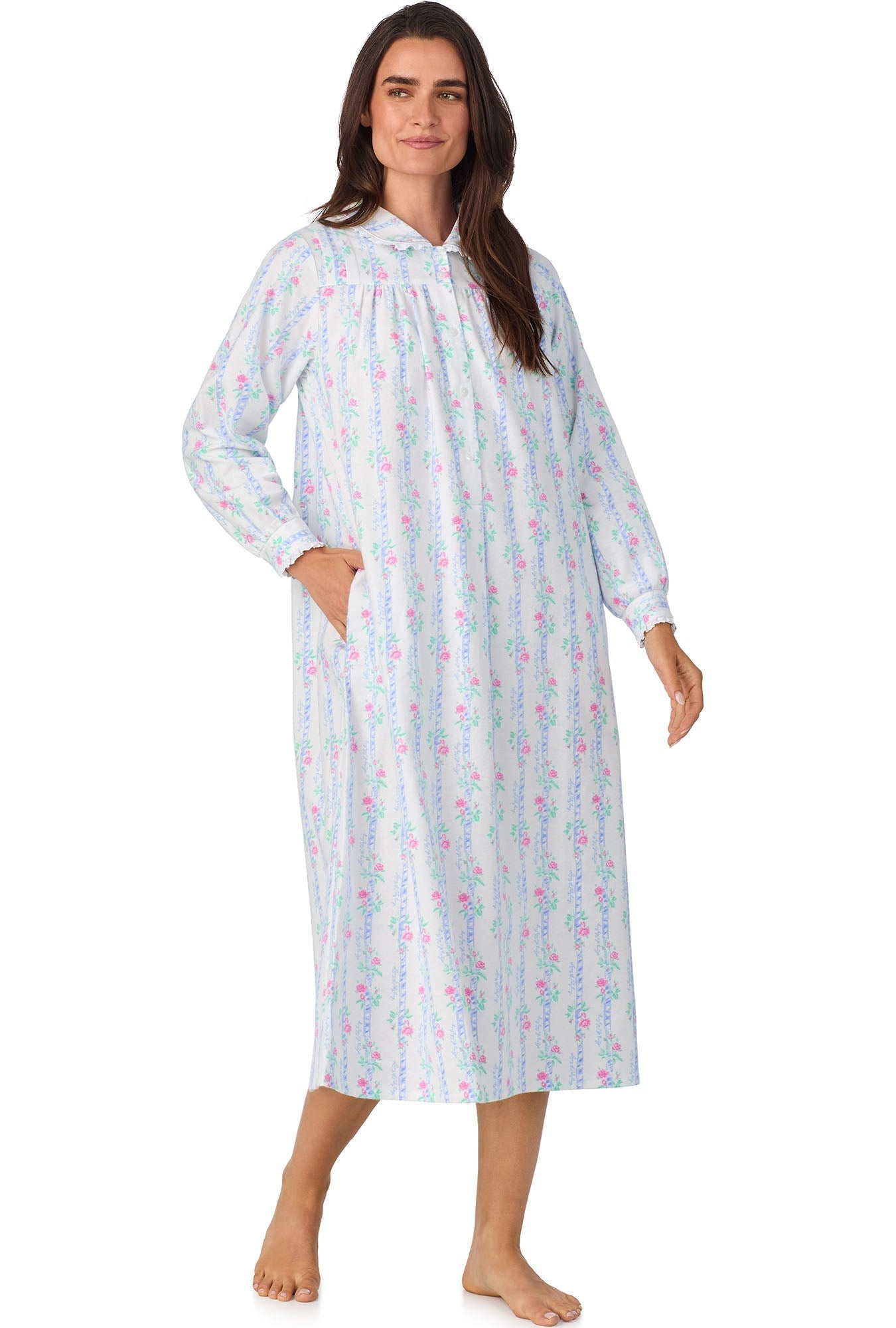 Lanz of Salzburg Women's Moire Garland Stripes Peter Pan Flannel Gown