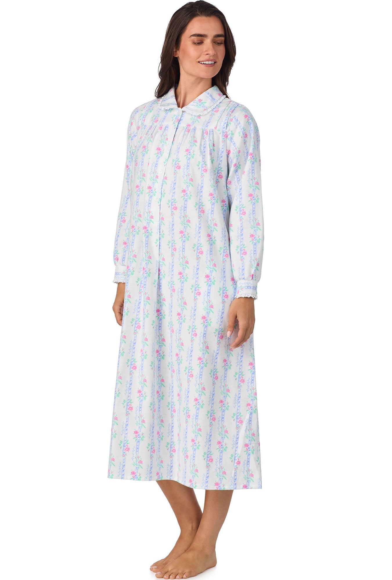 Lanz of Salzburg Women's Moire Garland Stripes Peter Pan Flannel Gown