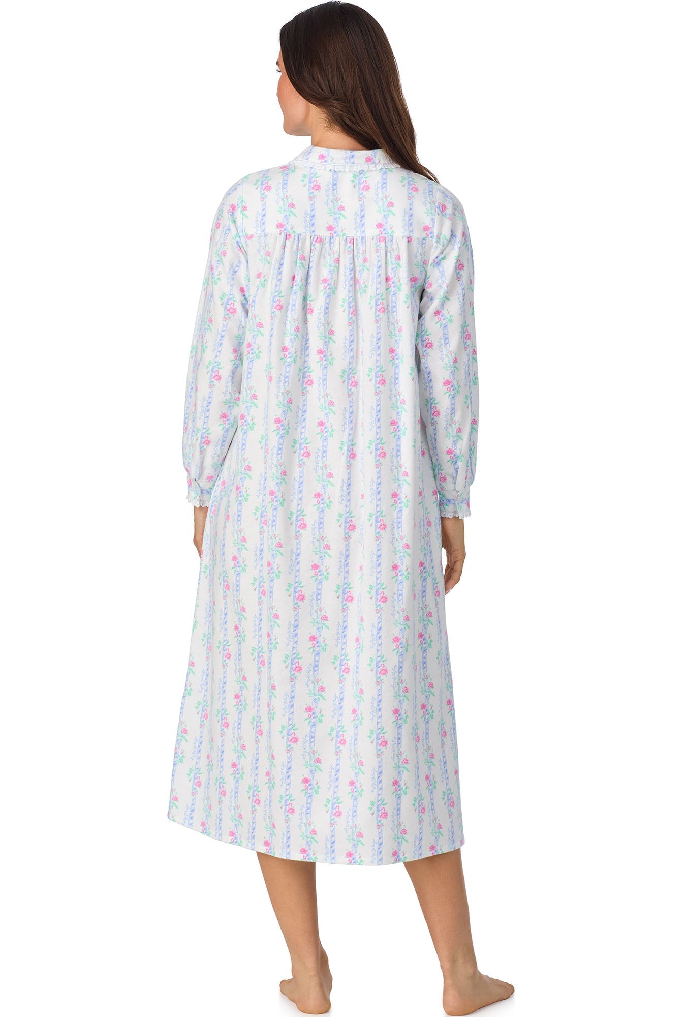 Lanz of Salzburg Women's Moire Garland Stripes Peter Pan Flannel Gown