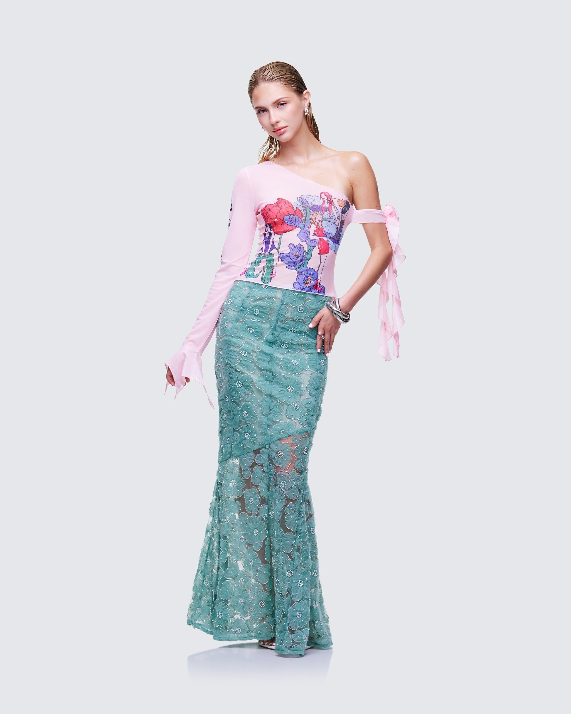 Finesse Sylphine Printed Mesh Asymmetric Top