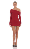 Lucy In The Sky Lace Off Shoulder Dress in Red