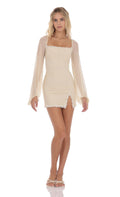 Lucy In The Sky Mesh Lace Ruched Dress in Cream