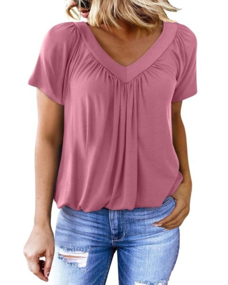 Nabalu Elowyn | Women’s V-Neck Short Sleeve Relaxed Blouse 2