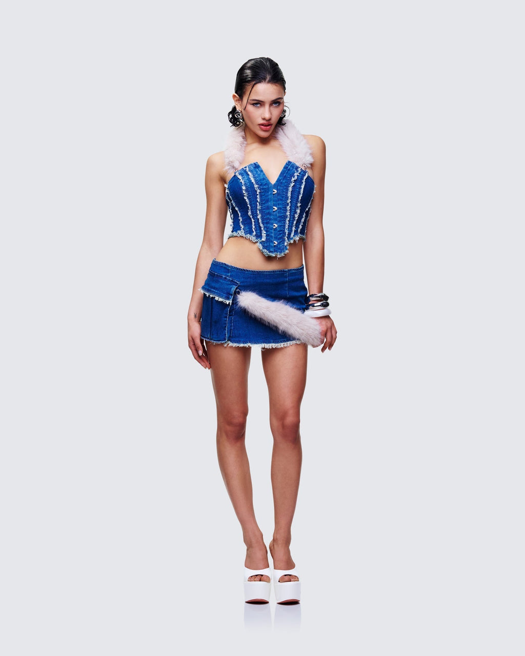 Finesse Sophelle Distressed Acid Wash Denim Corset