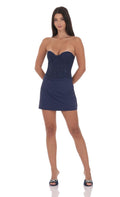 Lucy In The Sky Draped Waist Lace Corset Dress in Navy