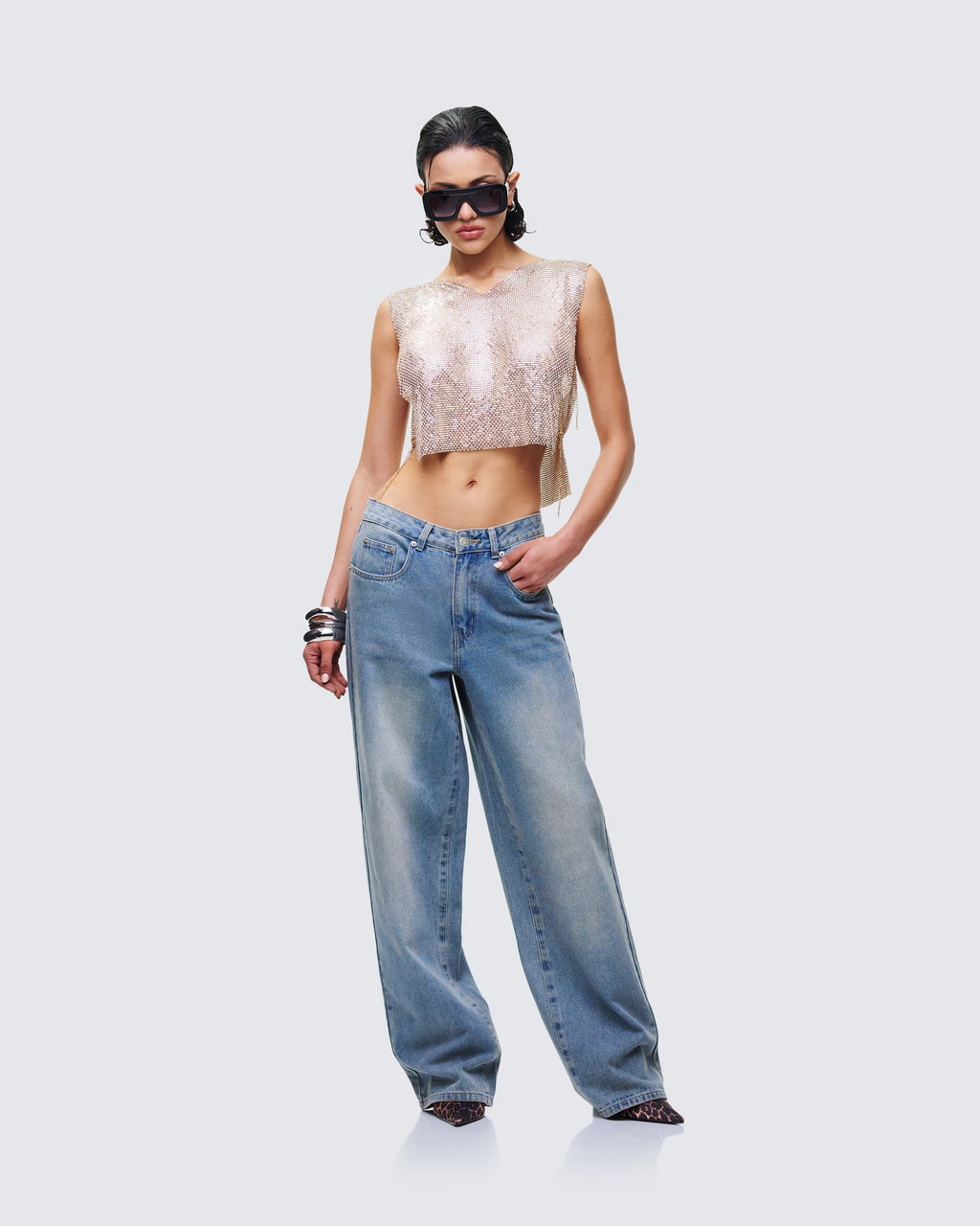 Finesse Fayla Gold Chainmail Square Top