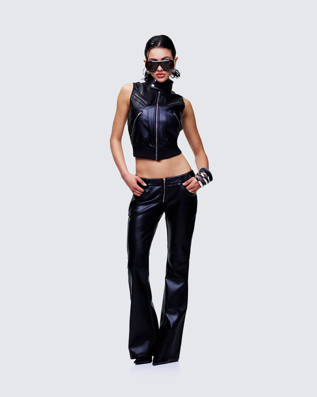 Finesse Salma Black Vegan Leather Vest Jacket