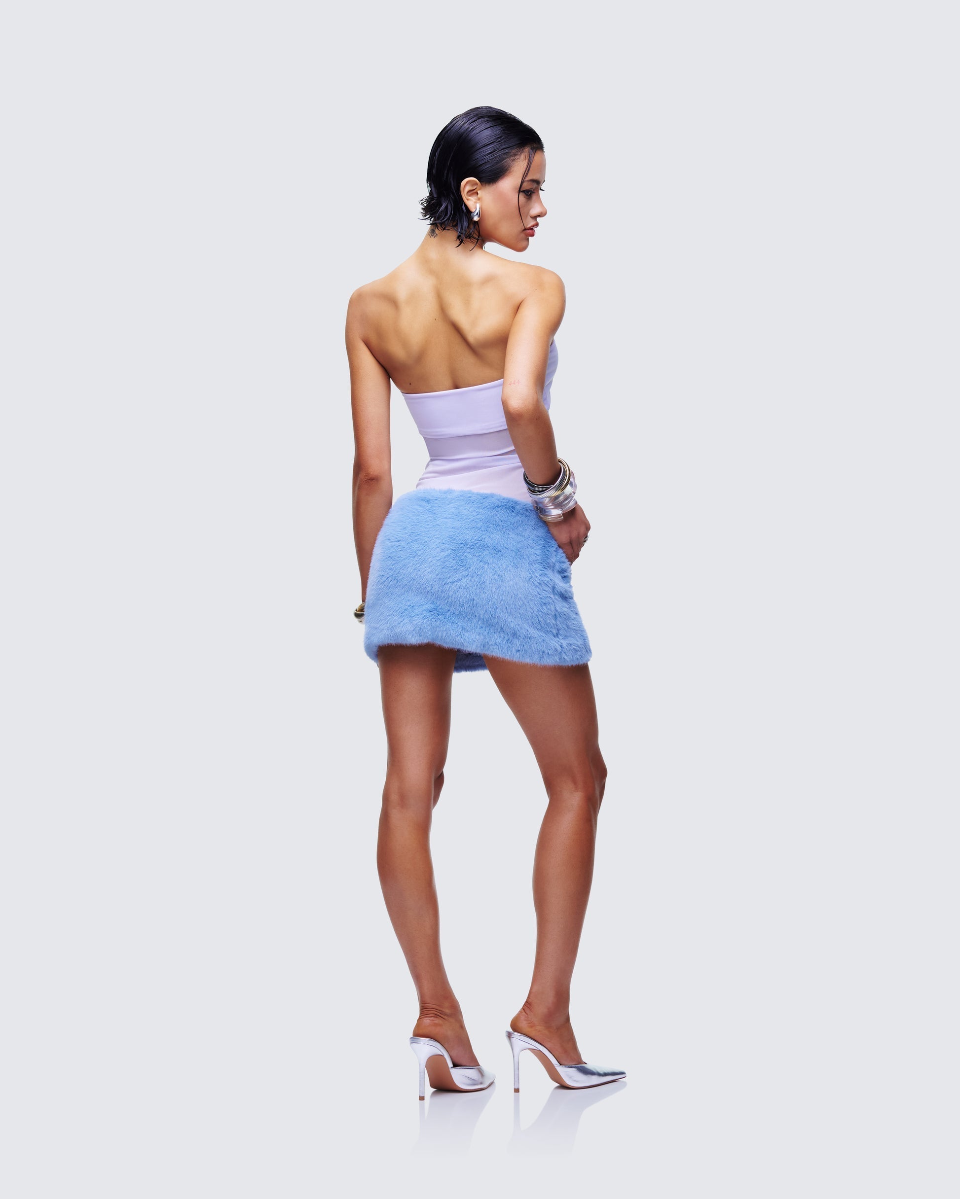 Finesse Noelle Blue Faux Fur Mesh Mini Dress
