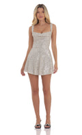 Lucy In The Sky Silver Sequin A-line Dress in Tan