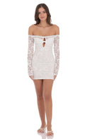 Lucy In The Sky Lace Off Shoulder Bodycon Dress in White