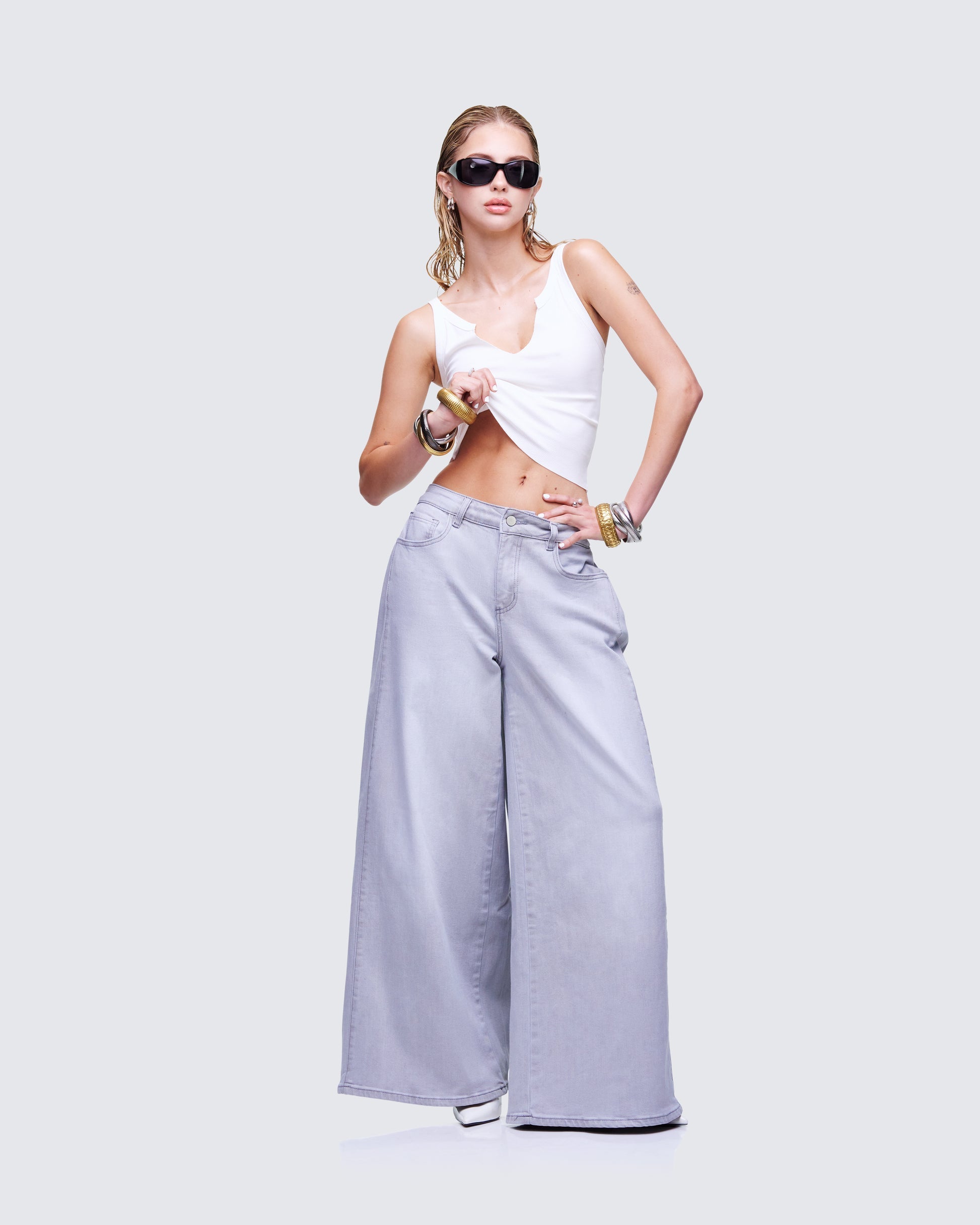 Finesse Lysandra Washed Grey Pleat Inset Jean