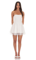 Lucy In The Sky Strapless Mini Dress with Lace-trim Hem