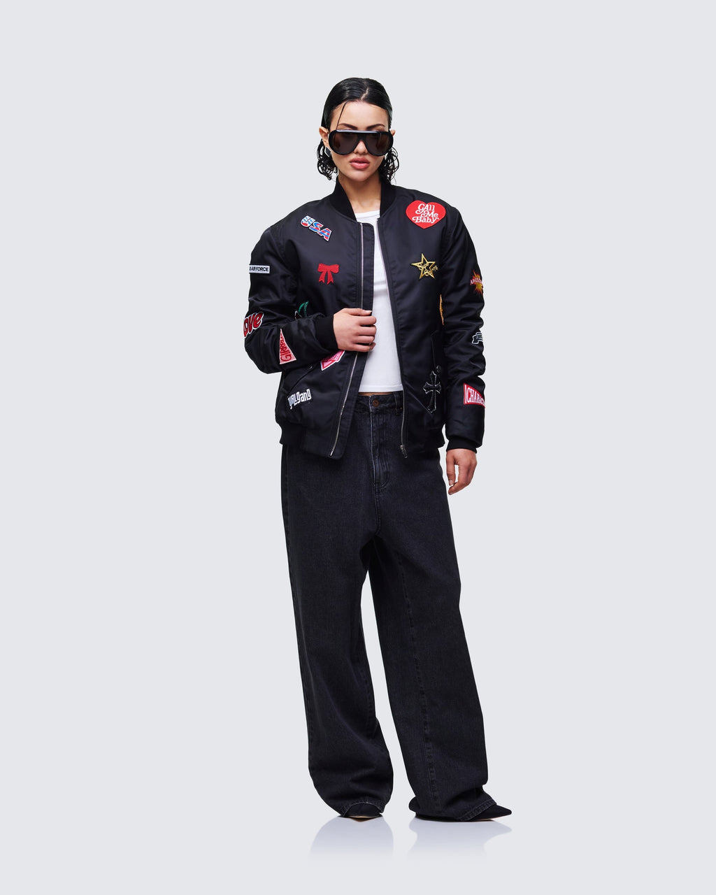 Finesse Becky Black Multi Patch Bomber