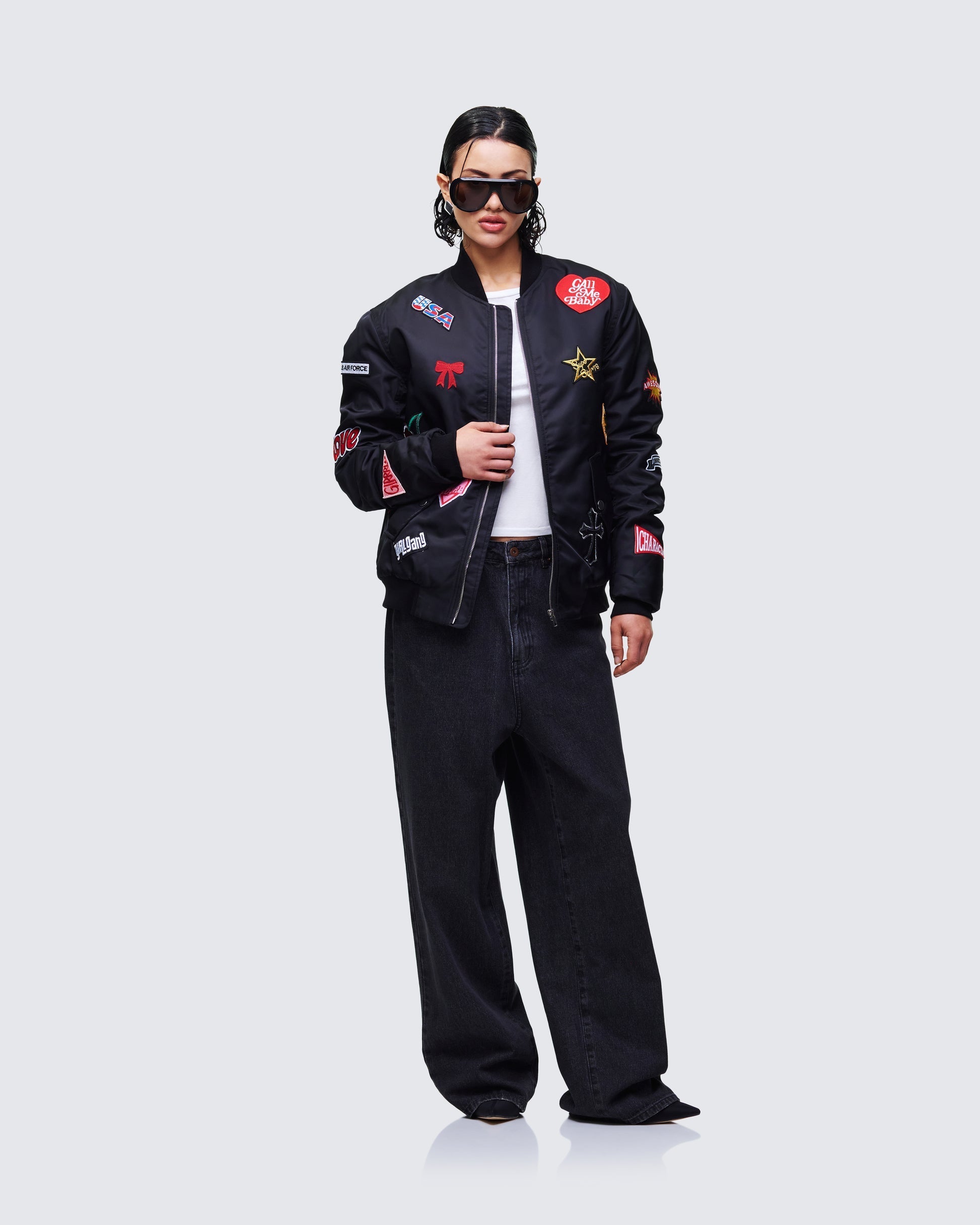 Finesse Becky Black Multi Patch Bomber