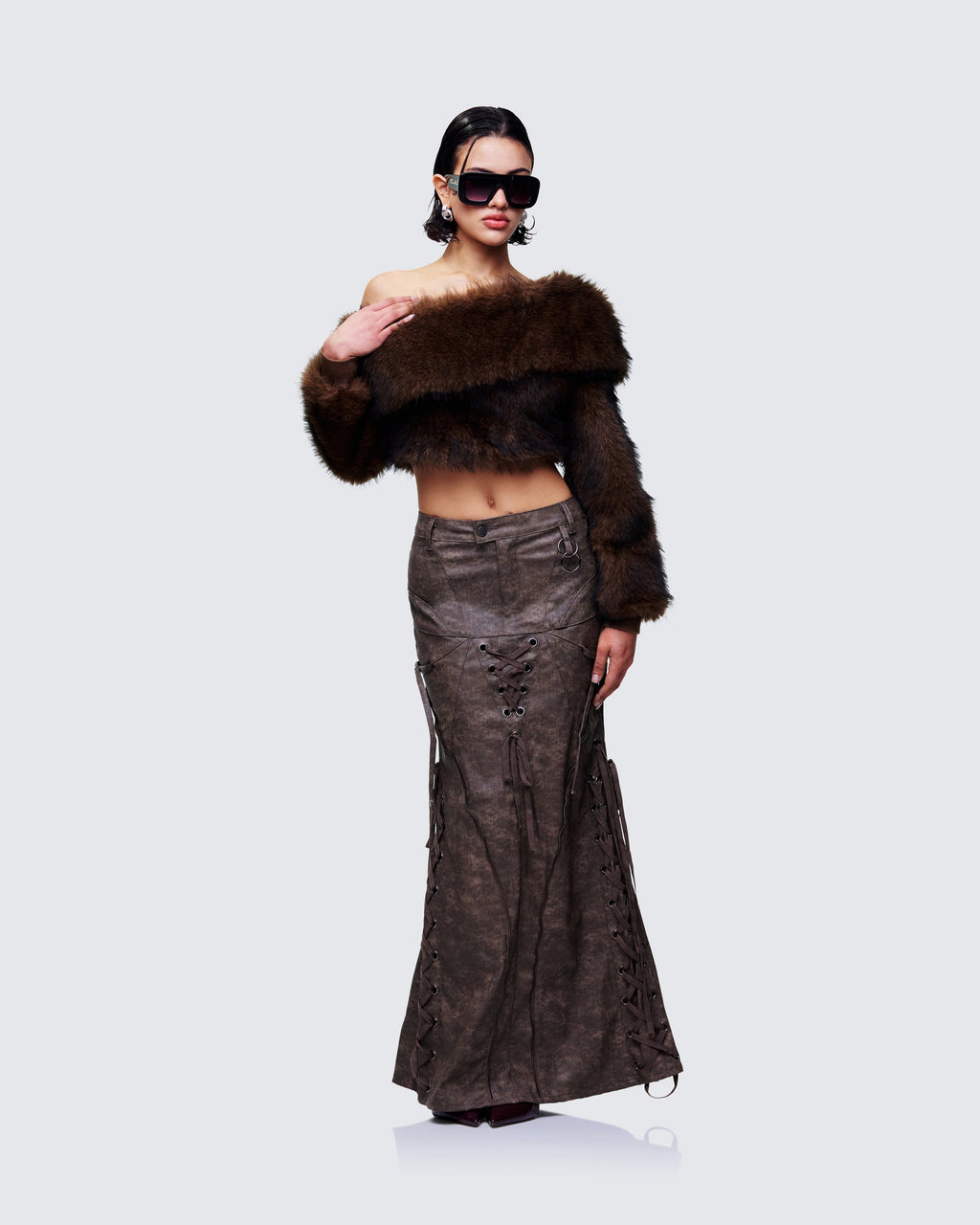 Finesse Hosea Brown Vegan Leather Maxi Skirt