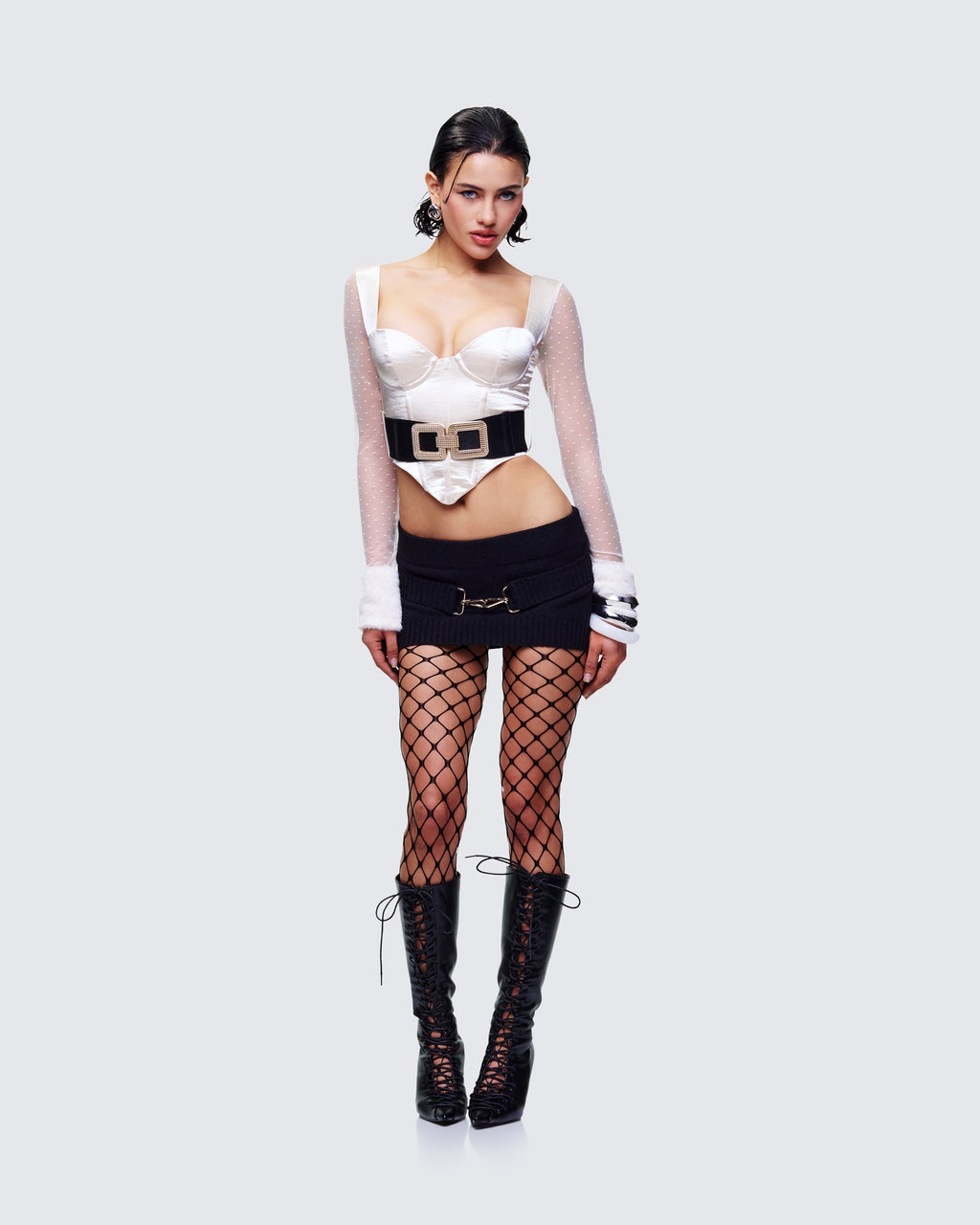 Finesse Rae Ivory Fur Cuff Corset Top