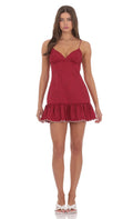 Lucy In The Sky Jacquard Scallop Ruffle Dress in Red