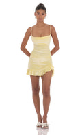 Lucy In The Sky Velvet Ruffled Slit Dress in Yellow
