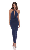 Lucy In The Sky Keyhole Halter Maxi Dress in Navy