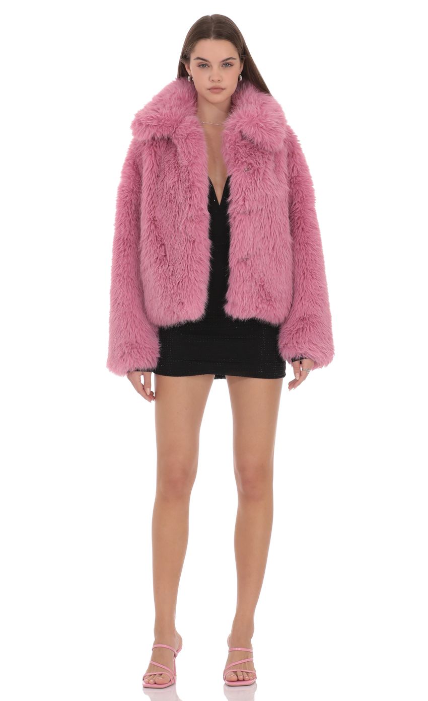 Lucy In The Sky Corinne Faux Fur Jacket in Pink