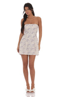 Lucy In The Sky Floral Sequin Strapless Fit and Flare Dress in White