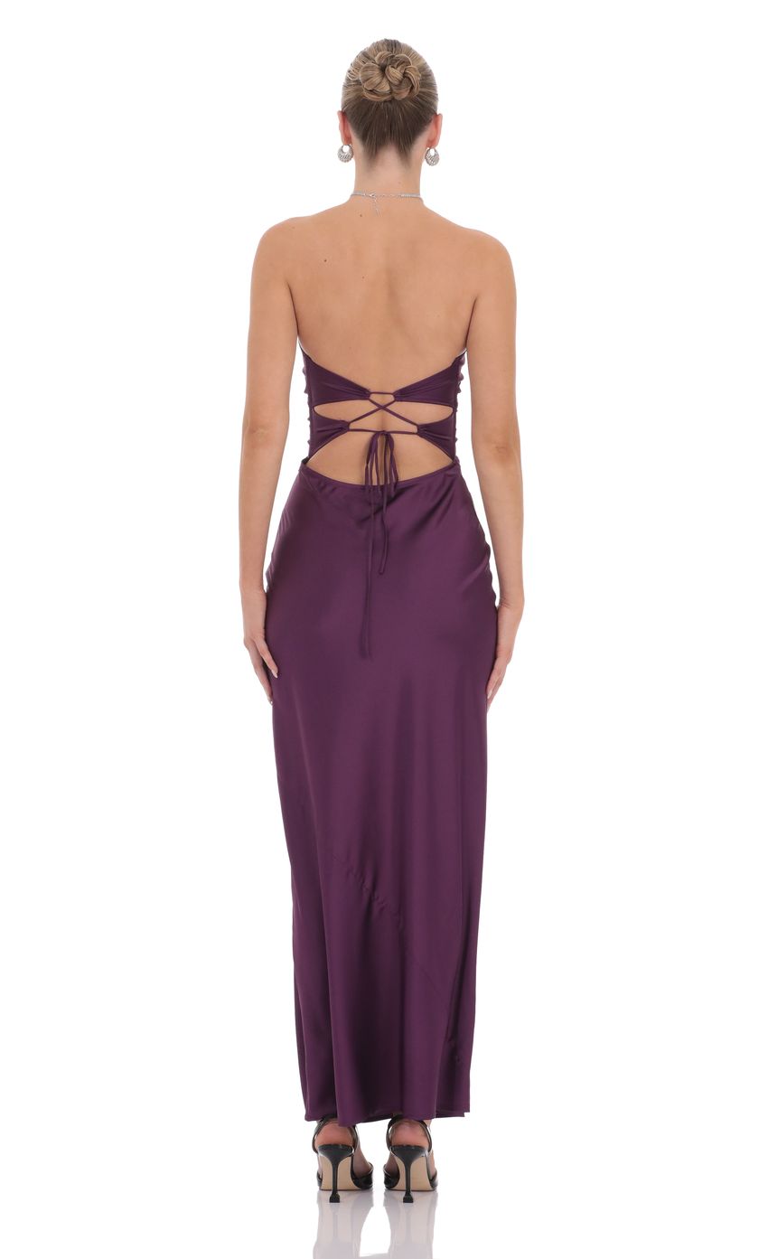 Lucy In The Sky Satin Twist Cutout Maxi Dress in Purple