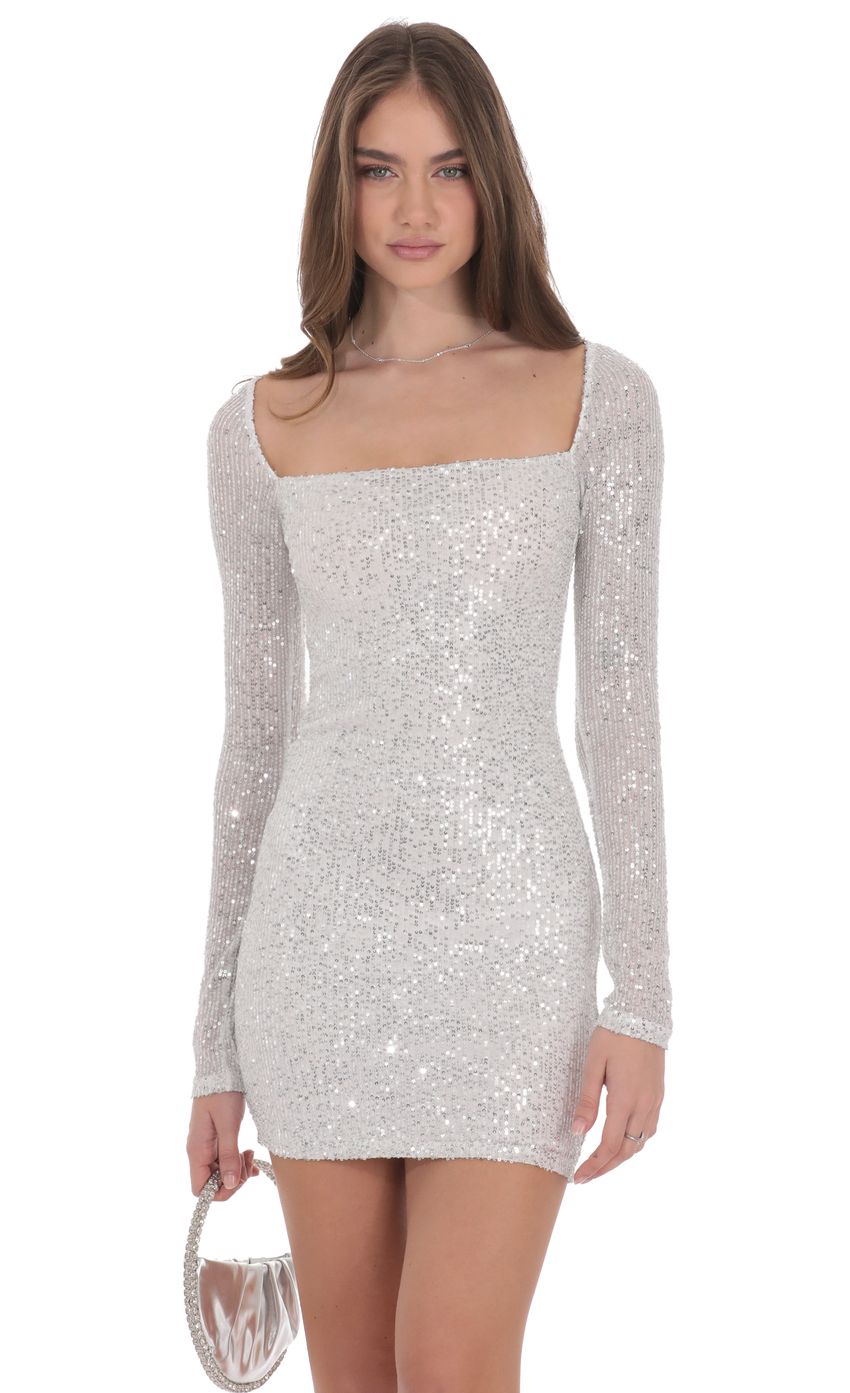 Lucy In The Sky Sequin Long Sleeve Dress in Silver