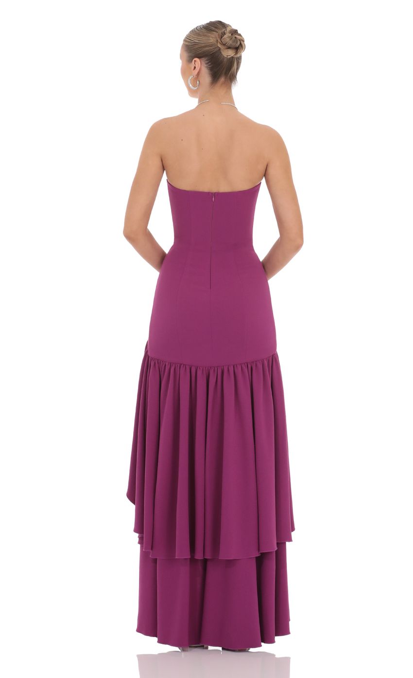 Lucy In The Sky Fishtail Strapless Corset Maxi Dress in Plum