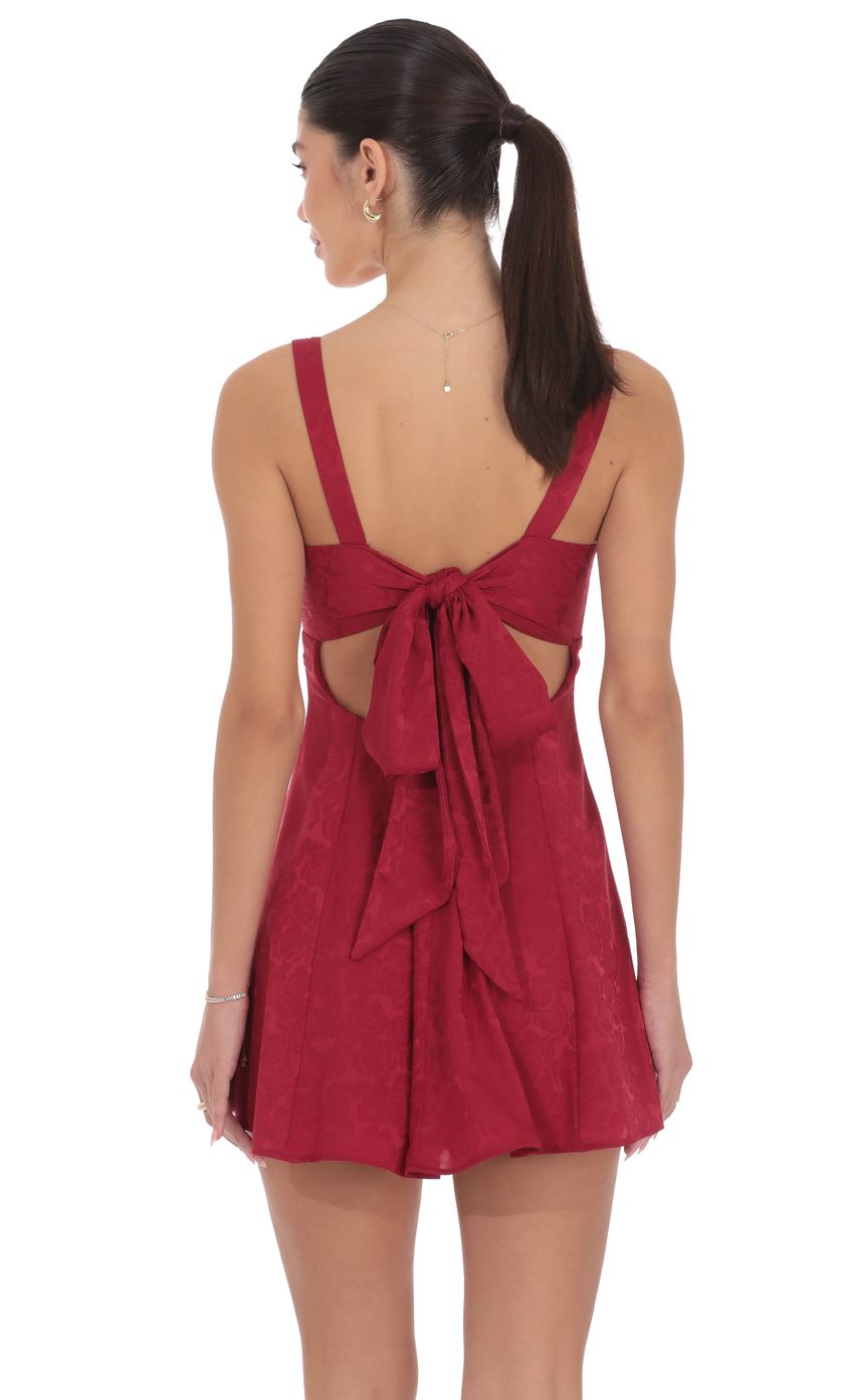 Lucy In The Sky Floral Jacquard Bow Tie Dress in Maroon