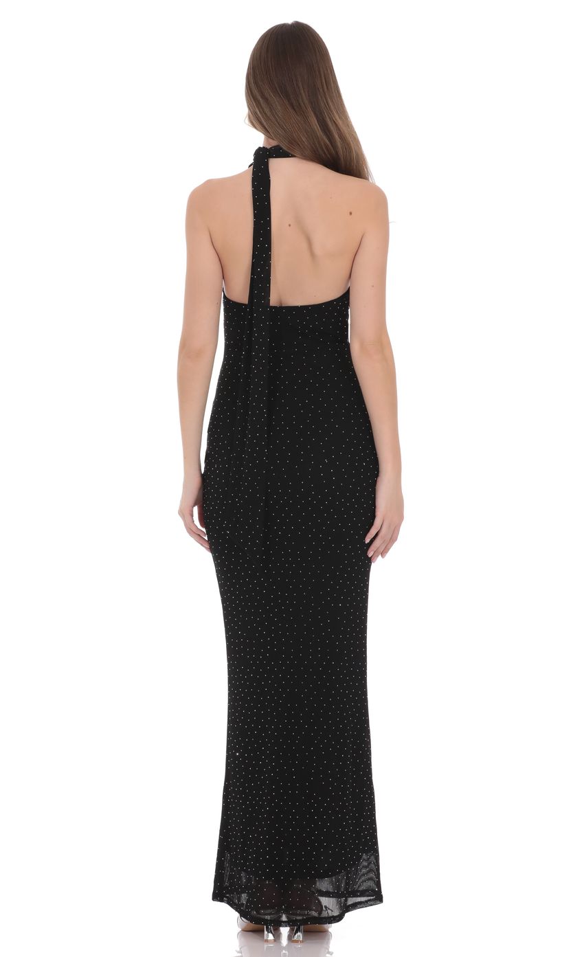 Lucy In The Sky Scarf Ribbed Rhinestone Maxi Dress in Black