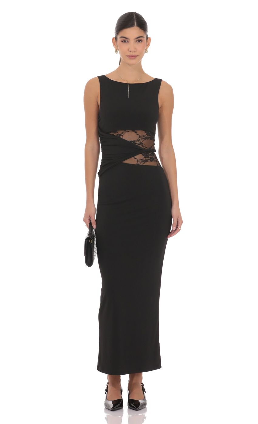 Lucy In The Sky Lace Cutout Maxi Dress in Black