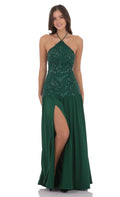 Lucy In The Sky Drop Waist Sequin Maxi Dress in Green