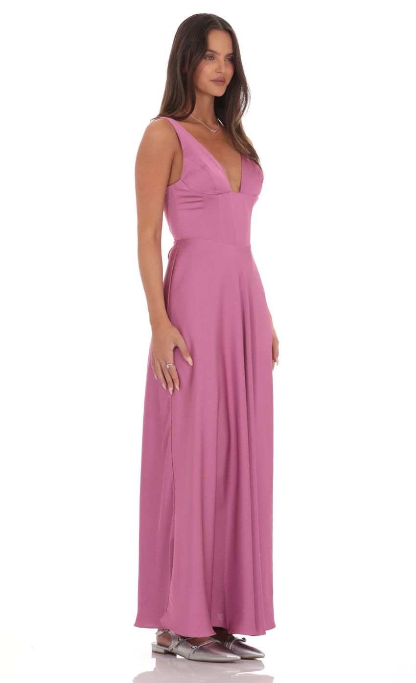 Lucy In The Sky Satin Plunge Neck Corset Maxi Dress in Mauve