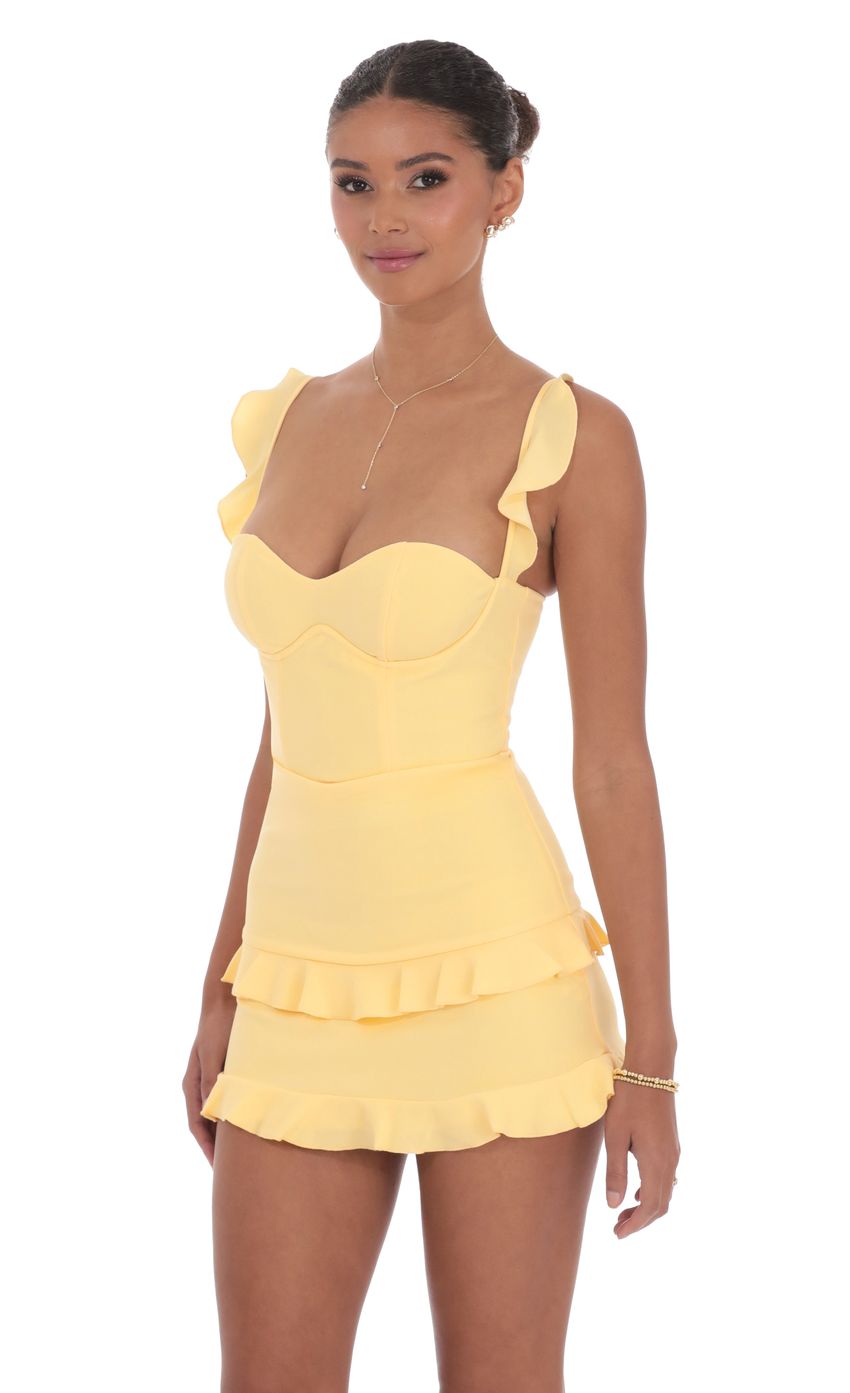 Lucy In The Sky Ruffle Bodycon Dress in Yellow