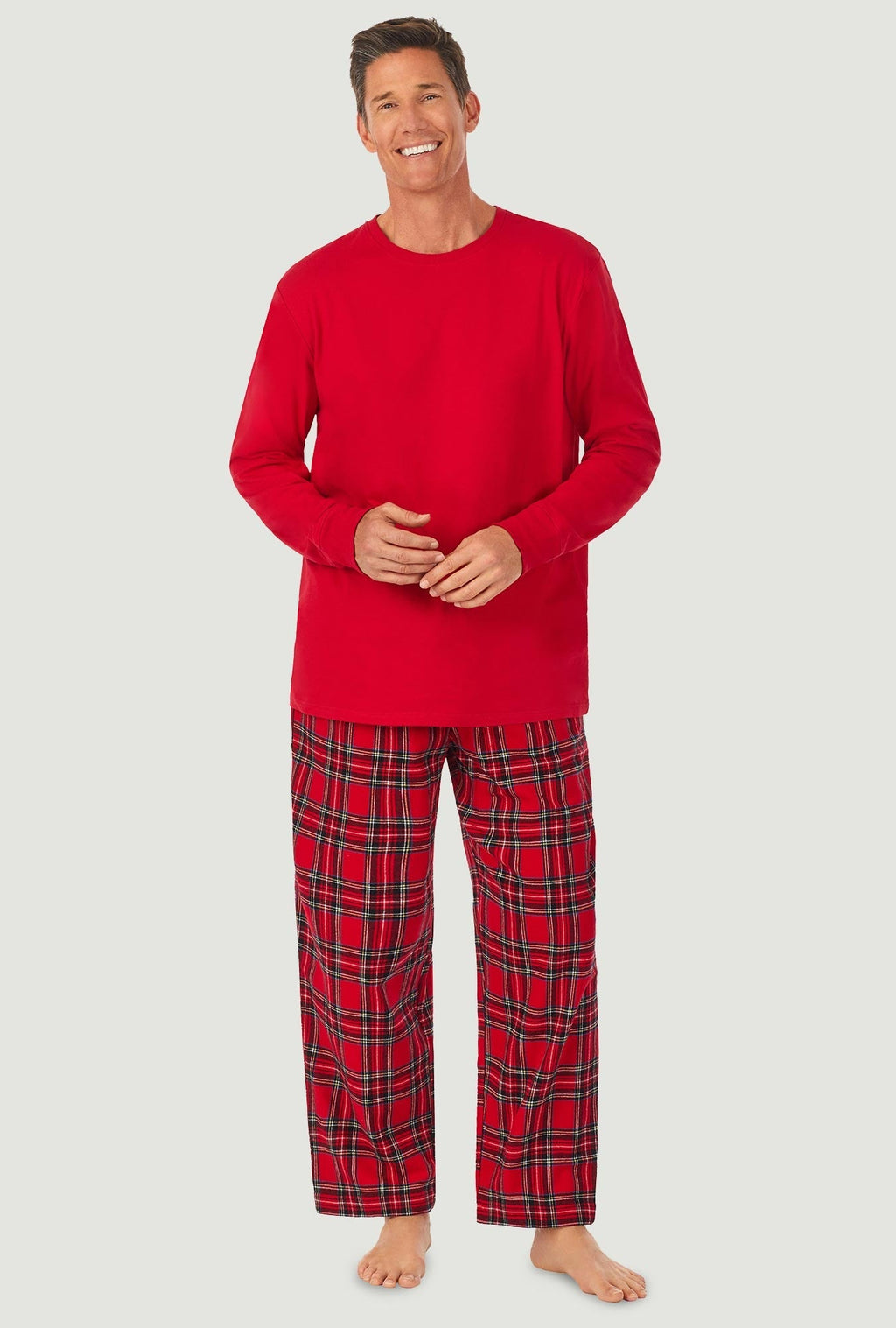 Lanz of Salzburg Men's Mens Red Tartan Knit & Flannel Pj Set