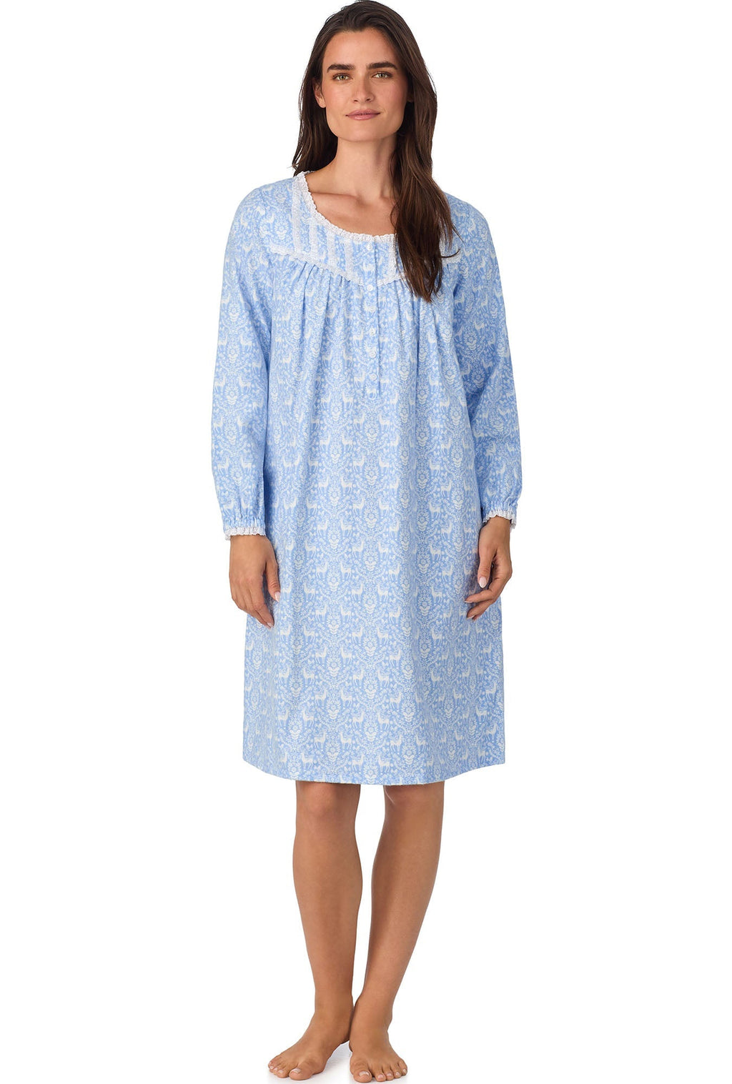 Lanz of Salzburg Women's Blue Nordic Tyrolean Waltz Flannel Gown