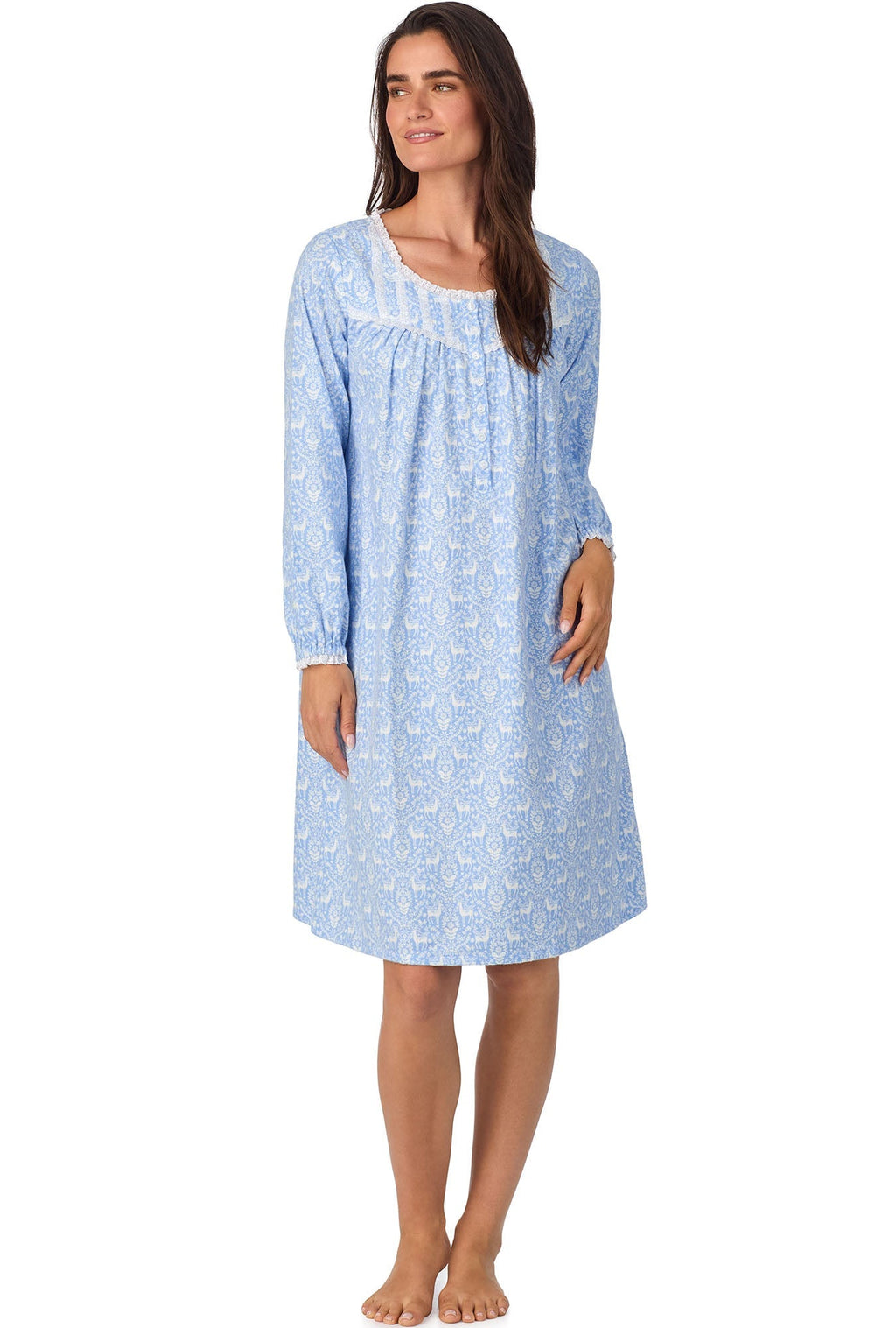 Lanz of Salzburg Women's Blue Nordic Tyrolean Waltz Flannel Gown