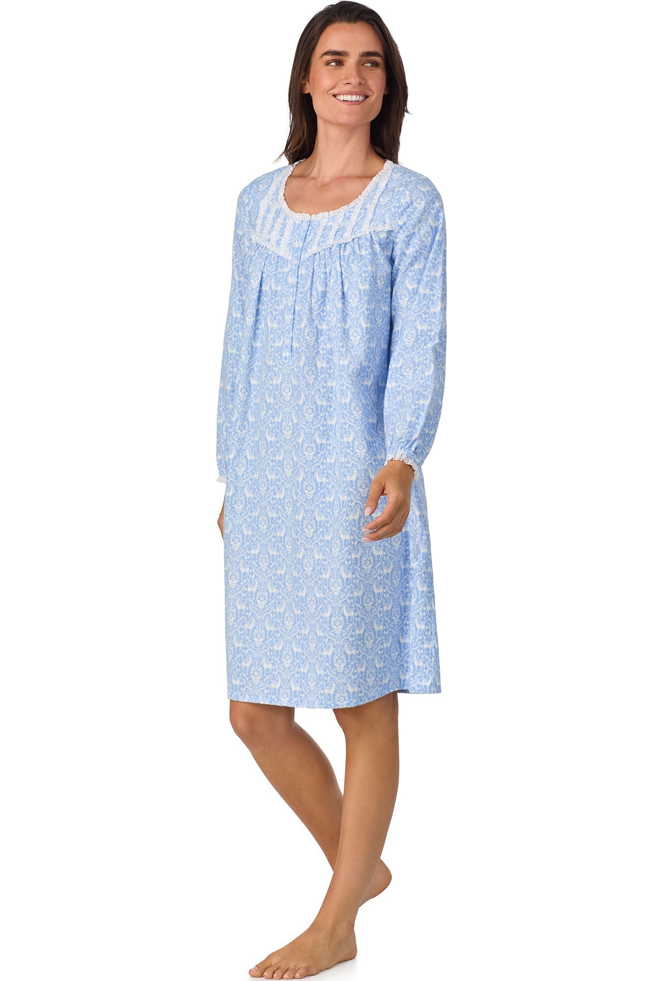 Lanz of Salzburg Women's Blue Nordic Tyrolean Waltz Flannel Gown