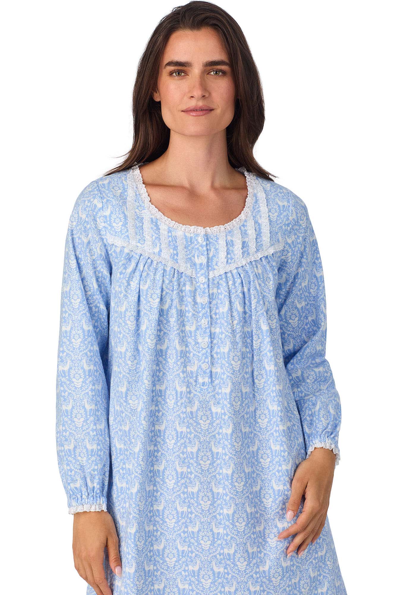 Lanz of Salzburg Women's Blue Nordic Tyrolean Waltz Flannel Gown