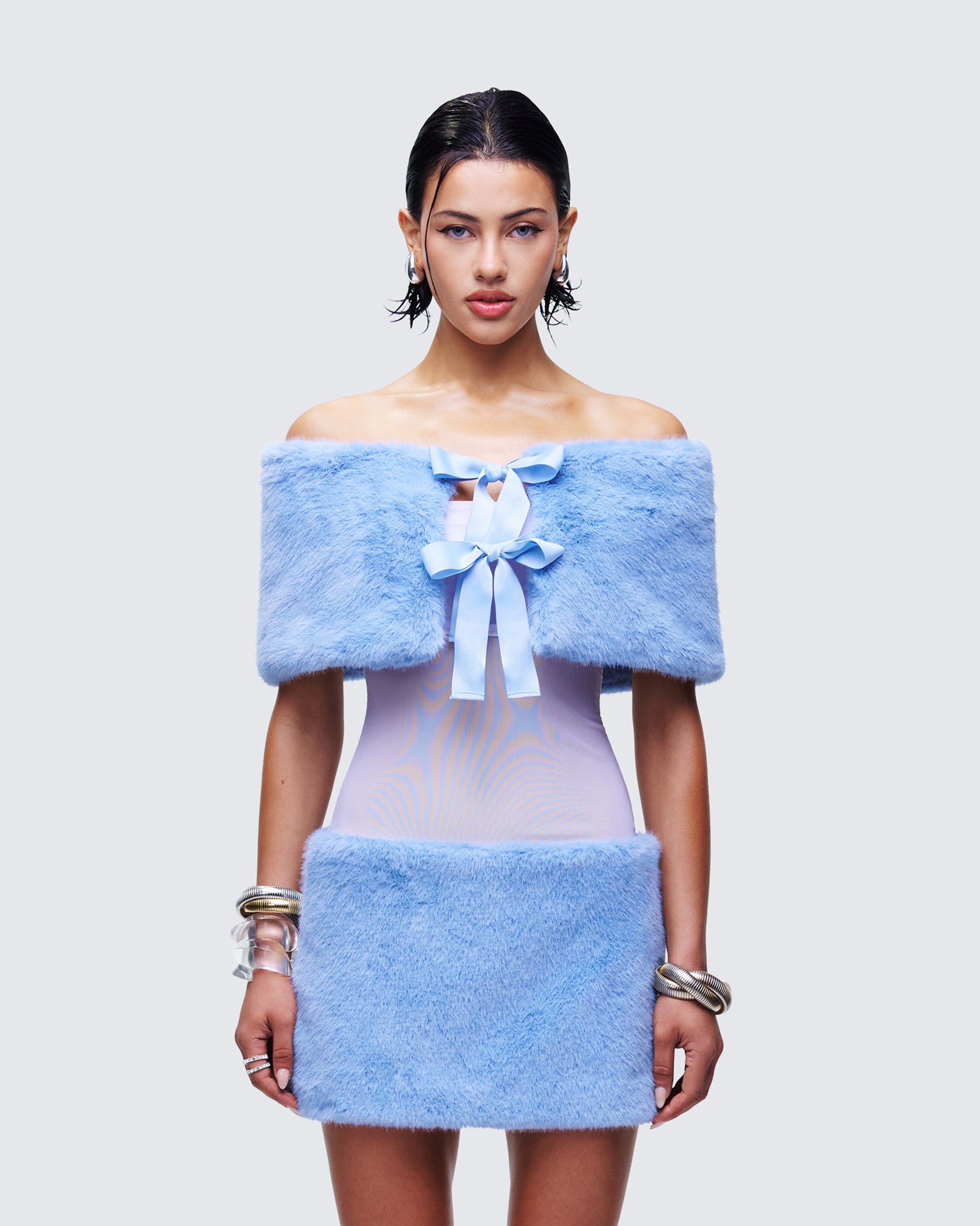 Finesse Noelle Blue Faux Fur Shrug
