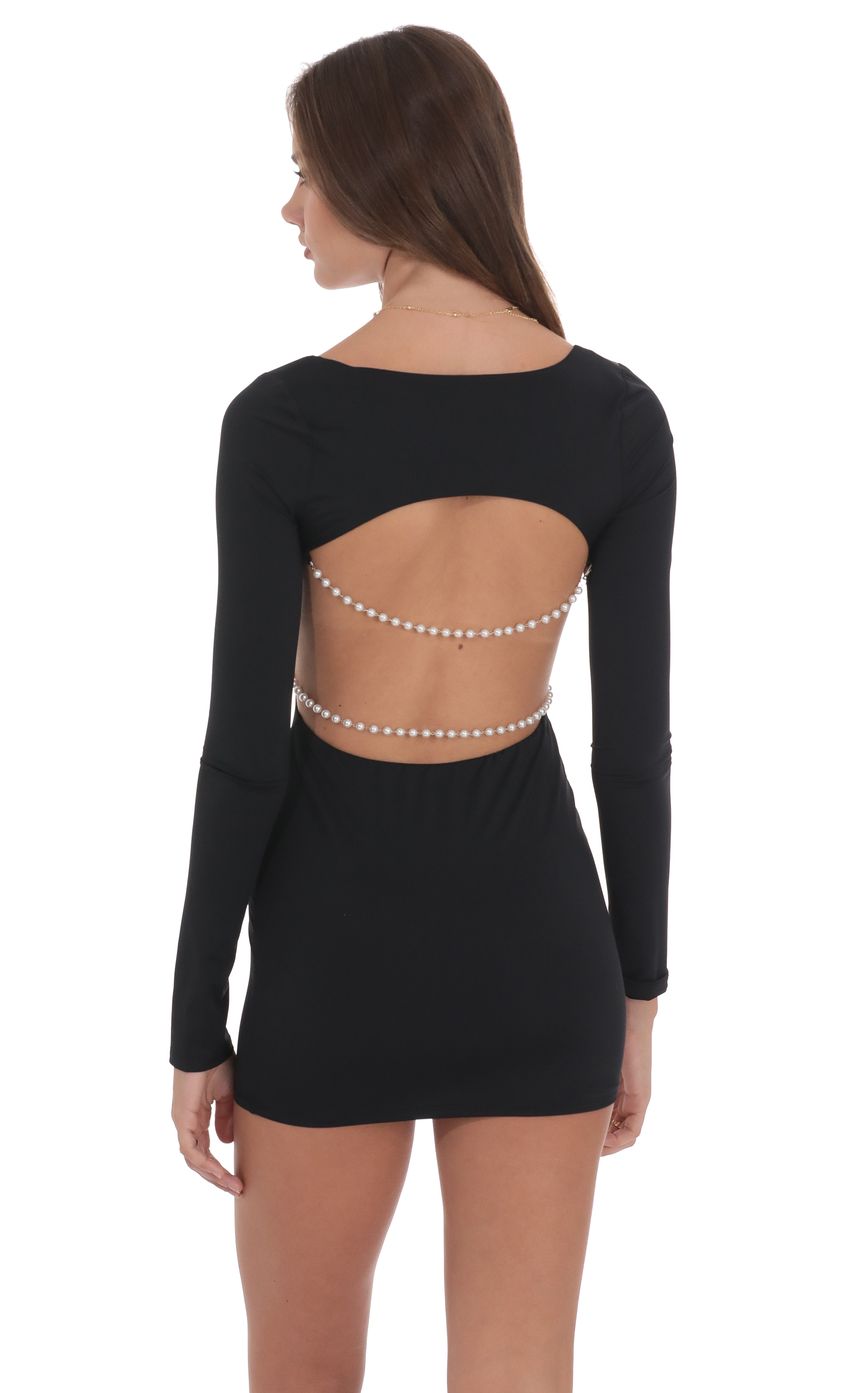 Lucy In The Sky Pearl Open Back Bodycon Dress in Black