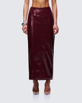 Finesse Matilde Plum Vegan Leather Pencil Midi Skirt